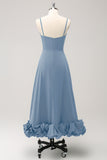 A Line Spaghetti Straps Ruched Long Bridesmaid Dress