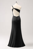 Elegant Olive Mermaid One Shoulder Pleated Backless Bridesmaid Dress with Slit