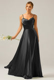 Dusty Sage A-Line Cowl Neck Spaghetti Straps Bridesmaid Dress With Sequins