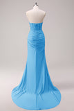 Fuchsia Mermaid Strapless Corset Appliqued Long Prom Dress with Slit