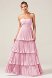 Burgundy A-Line Sweetheart Tiered Floor Length Chiffon Bridesmaid Dress