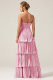 Burgundy A-Line Sweetheart Tiered Floor Length Chiffon Bridesmaid Dress