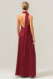 Black Sheath Deep V Neck Open Back Satin Bridesmaid Dress with Streamer