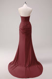 Fuchsia Mermaid Strapless Corset Appliqued Long Prom Dress with Slit