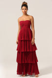 A-Line Strapless Tiered Pleated Bridesmaid Dress [US WAREHOUSE]- Random Color