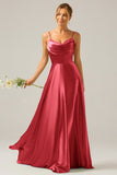 Dusty Sage A-Line Cowl Neck Spaghetti Straps Bridesmaid Dress With Sequins