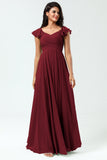 Lace-Up Back Cross A Line Chiffon Bridesmaid Dress with Ruffles