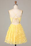 Yellow A-Line Spaghetti Straps Short Homecoming Dress with Appliques