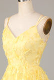 Yellow A-Line Spaghetti Straps Short Homecoming Dress with Appliques