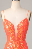 Sparkly Orange Bodycon Spaghetti Straps Sequins Short Homecoming Dress