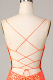 Sparkly Orange Bodycon Spaghetti Straps Sequins Short Homecoming Dress