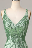 Sparkly Sheath V-Neck Green Sequins Backless Short Homecoming Dress