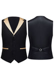 Men's Black and Champagne 3 Piece Shawl Lapel Wedding Suits