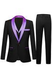 Men's Black and Champagne 3 Piece Shawl Lapel Wedding Suits