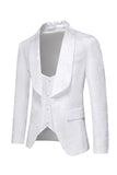 Men's White Jacquard 3-Piece Shawl Lapel Prom Suits