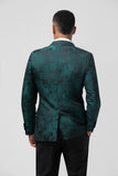 Men's Dark Green Peak Lapel 2 Piece Double Breasted Jacquard Prom Suits