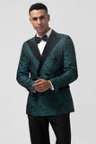 Men's Dark Green Peak Lapel 2 Piece Double Breasted Jacquard Prom Suits