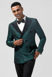 Men's Dark Green Peak Lapel 2 Piece Double Breasted Jacquard Prom Suits