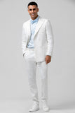 Men's White Peak Lapel Plaid Single Breasted 2 Piece Wedding Suits