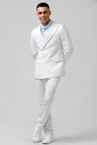 Men's White Peak Lapel Plaid Single Breasted 2 Piece Wedding Suits