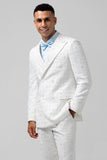 Men's White Peak Lapel Plaid Single Breasted 2 Piece Wedding Suits