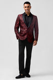 Men's Red Shawl Lapel One Button Jacquard 2 Piece Wedding Suits