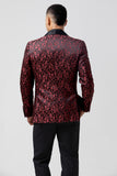 Men's Red Shawl Lapel One Button Jacquard 2 Piece Wedding Suits