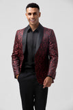 Men's Red Shawl Lapel One Button Jacquard 2 Piece Wedding Suits