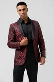 Men's Red Shawl Lapel One Button Jacquard 2 Piece Wedding Suits