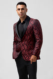 Men's Red Shawl Lapel One Button Jacquard 2 Piece Wedding Suits