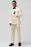 Men's Champagne Jacquard Shawl Lapel 2 Piece Single Breasted Prom Suits