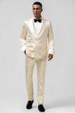 Men's Champagne Jacquard Shawl Lapel 2 Piece Single Breasted Prom Suits