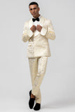 Men's Champagne Jacquard Shawl Lapel 2 Piece Single Breasted Prom Suits