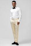 Men's Champagne Jacquard Shawl Lapel 2 Piece Single Breasted Prom Suits