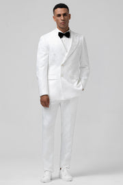 Men's White Notched Lapel Jacquard Double Breasted 2 Piece Prom Suits