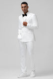 Men's White Notched Lapel Jacquard Double Breasted 2 Piece Prom Suits