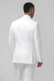 Men's White Notched Lapel Jacquard Double Breasted 2 Piece Prom Suits