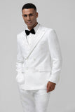 Men's White Notched Lapel Jacquard Double Breasted 2 Piece Prom Suits