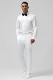 Men's White Notched Lapel Jacquard Double Breasted 2 Piece Prom Suits