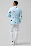 Men's Light Blue Floral Peak Lapel  One Button 2 Piece Wedding Suits