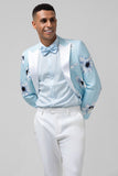 Men's Light Blue Floral Peak Lapel  One Button 2 Piece Wedding Suits