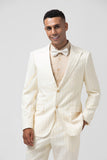 Men's Ivory Peak Lapel Single Breasted 2 Piece Pinstripe Prom Suits