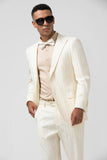 Men's Ivory Peak Lapel Single Breasted 2 Piece Pinstripe Prom Suits