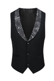 Men's Black Blue Silm Fit Jacquard 3 Piece Peak Lapel One Button Wedding Suits