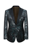 Men's Black Blue Silm Fit Jacquard 3 Piece Peak Lapel One Button Wedding Suits