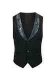 Men's Black Blue Silm Fit Jacquard 3 Piece Peak Lapel One Button Wedding Suits