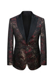 Men's Black Blue Silm Fit Jacquard 3 Piece Peak Lapel One Button Wedding Suits