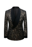 Black Golden Silm Fit Jacquard 2 Piece Shawl Lapel One Button Men's Prom Suits