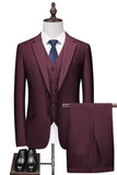 Men's Burgundy Silm Fit Notched Lapel Two Buttons Wedding Suits