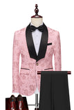 Men's Pink Silm Fit Shawl Lapel Jacquard 2 Pieces Wedding Suits